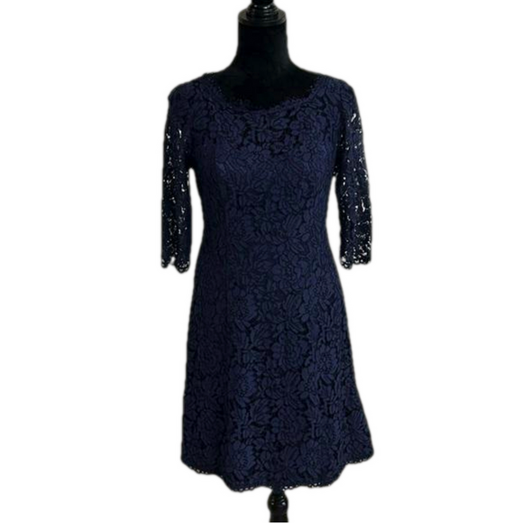 Eliza J Navy Floral Lace Cocktail Dress Size 6P - Picture 1 of 9